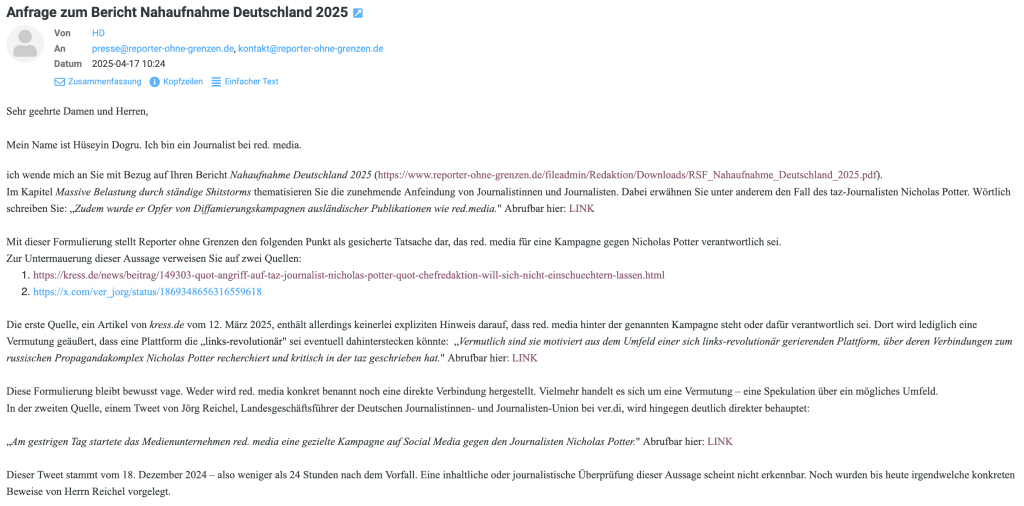 Our request - Reporters Without Borders Germany